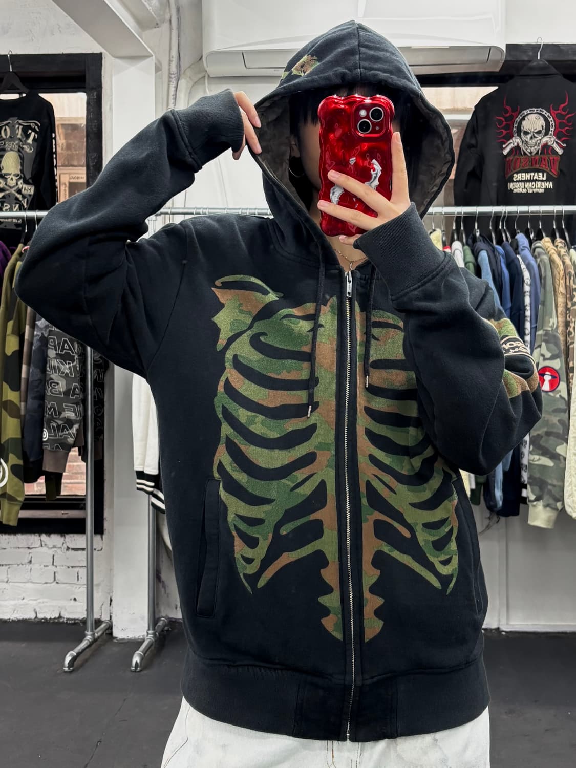 밴슨 레더 카모 본 후드집업 상품이미지1