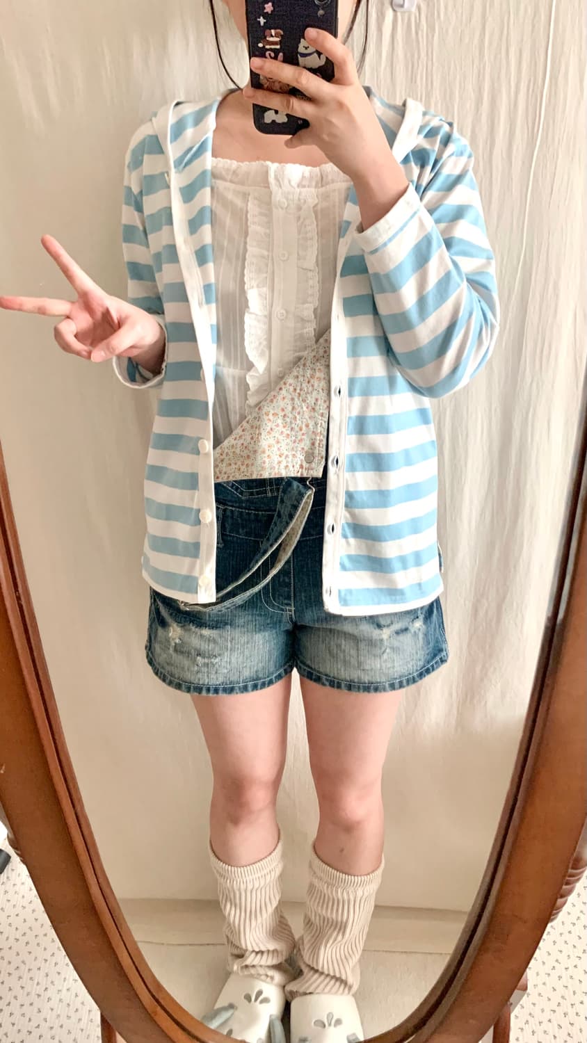 하늘 스트라이프 후드 가디건 상품이미지6