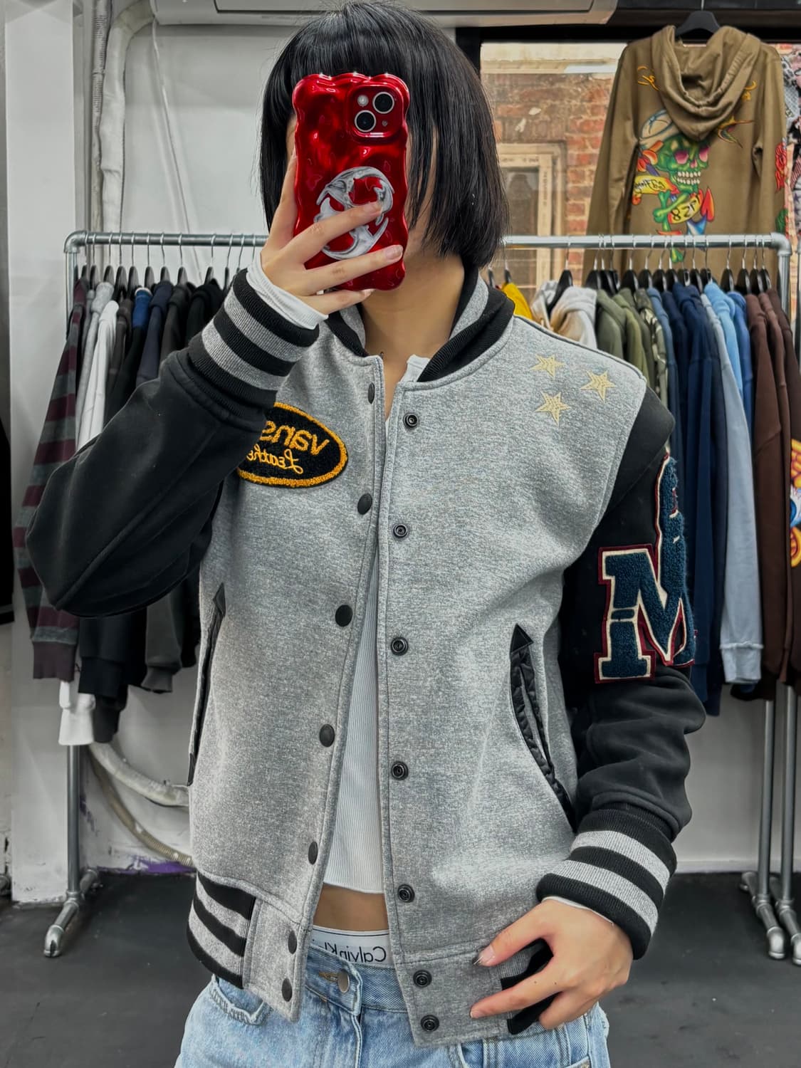 밴슨 레더 패치워크 후드 바시티 상품이미지7