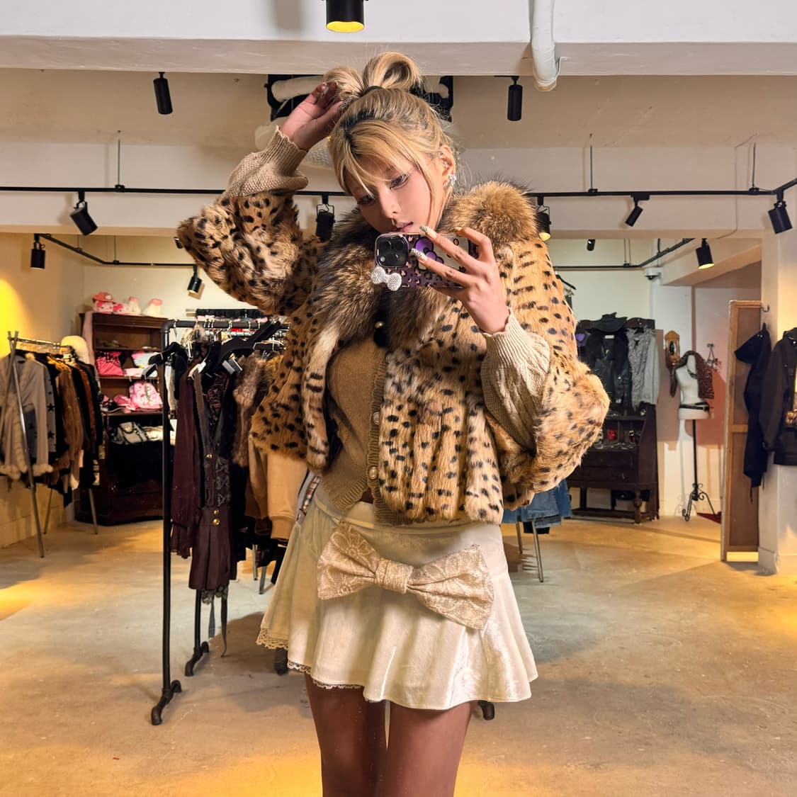 백 리본 포인트 래빗&폭스 퍼자켓 상품이미지5