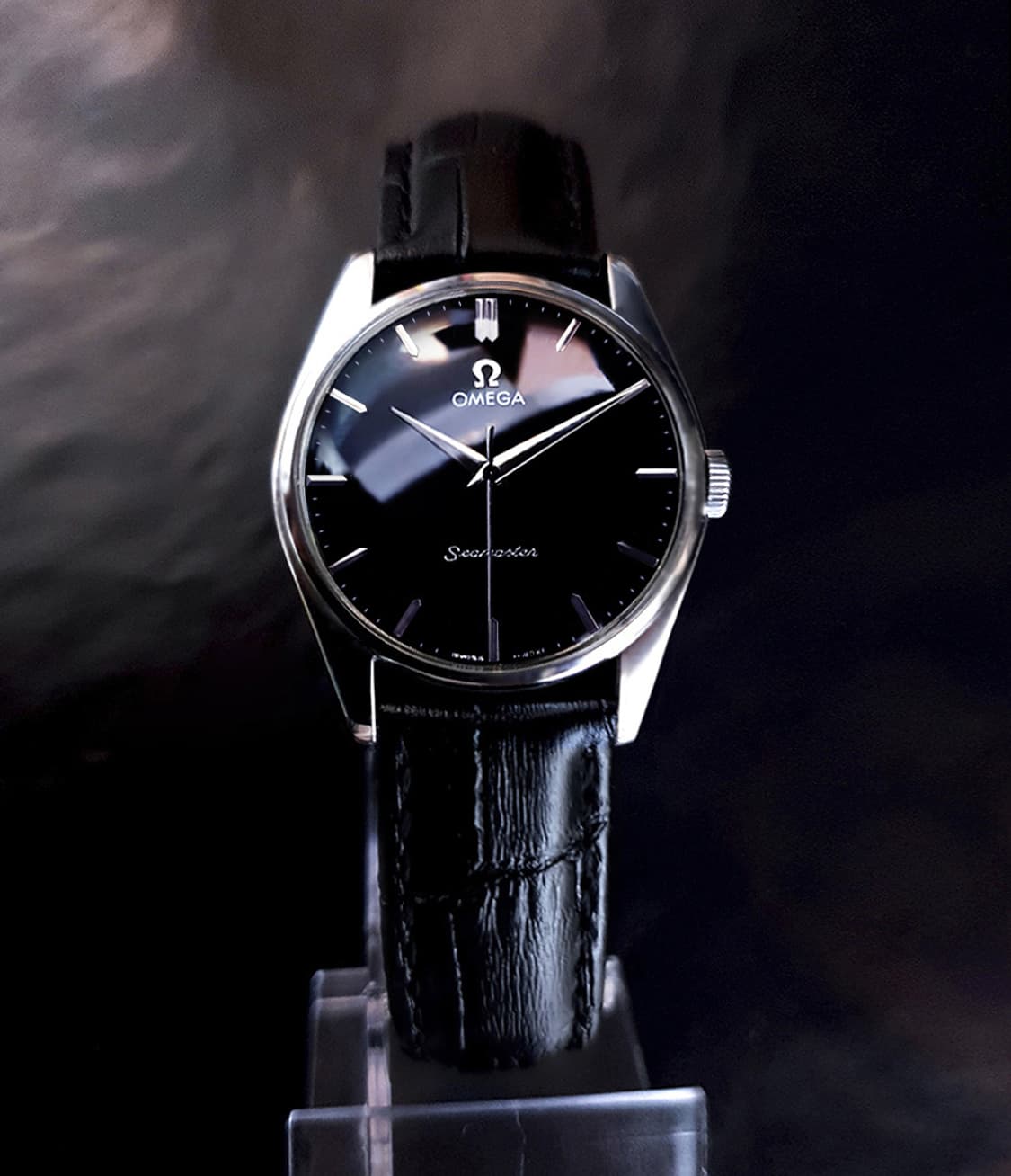오메가 빈티지 씨마스터 블랙판 남성 수동 가죽 시계 상품이미지10