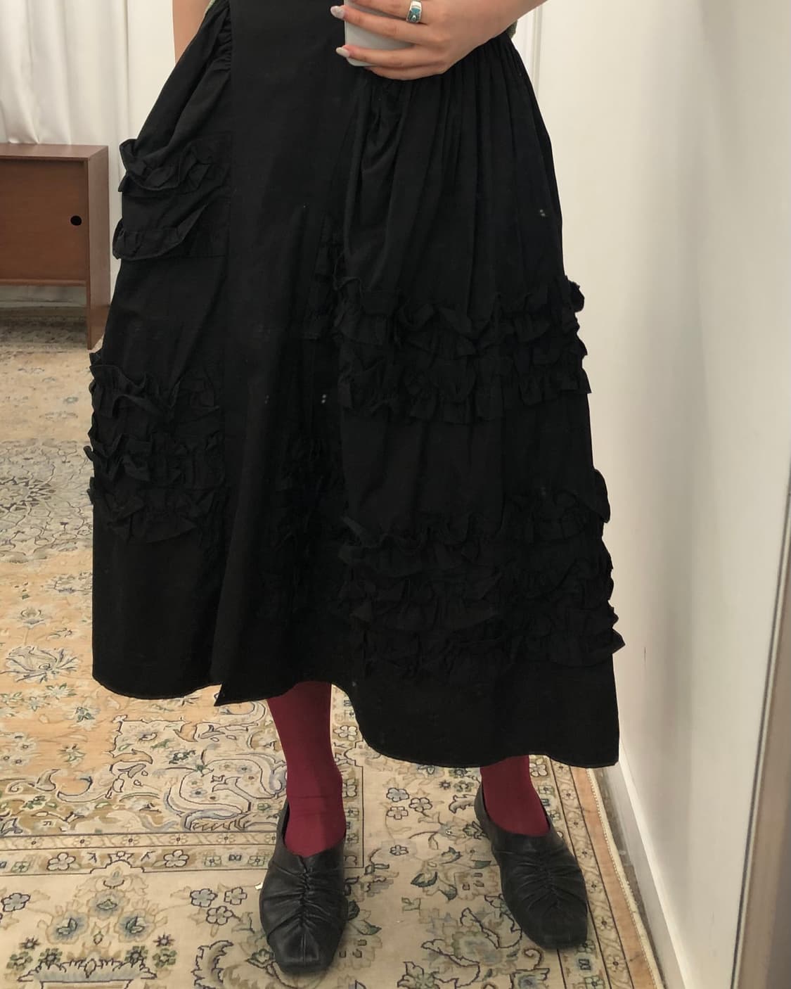 블랙 프릴 미디 스커트 상품이미지2