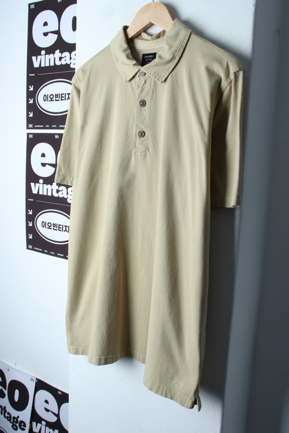 (L-2XL) 필슨 반팔 카라 티셔츠 베이지 무지 놈코어-H32611 상품이미지1
