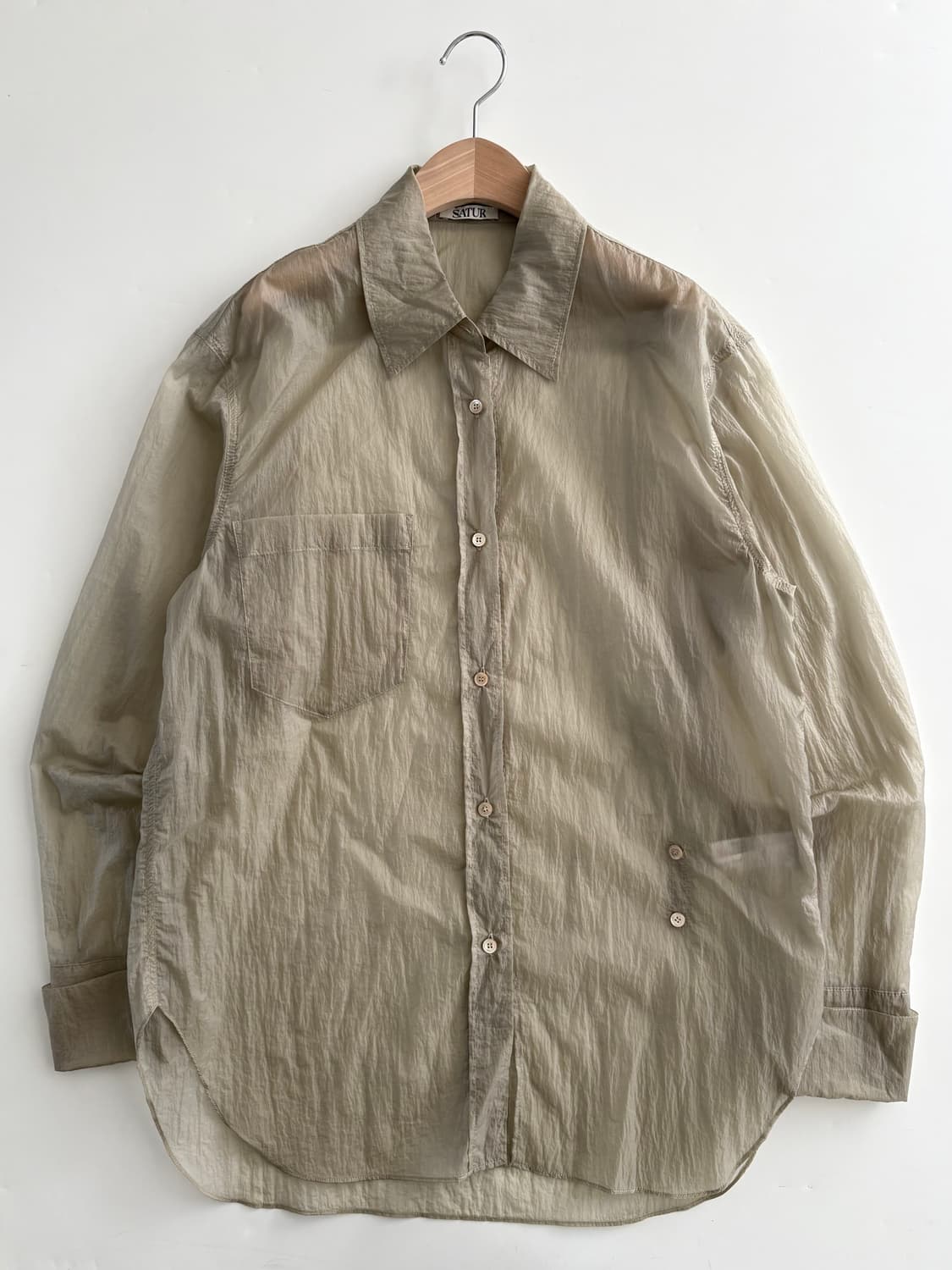 Satur 세터 2-way 사르노 시어 시스루 셔츠 그레이지베이지컬러 상품이미지6