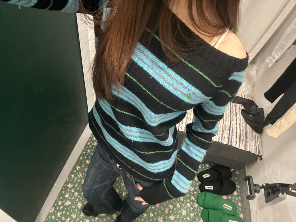 버버리 블루라벨 오프숄더 니트 스웨터 스트라이프 y2k 상품이미지2