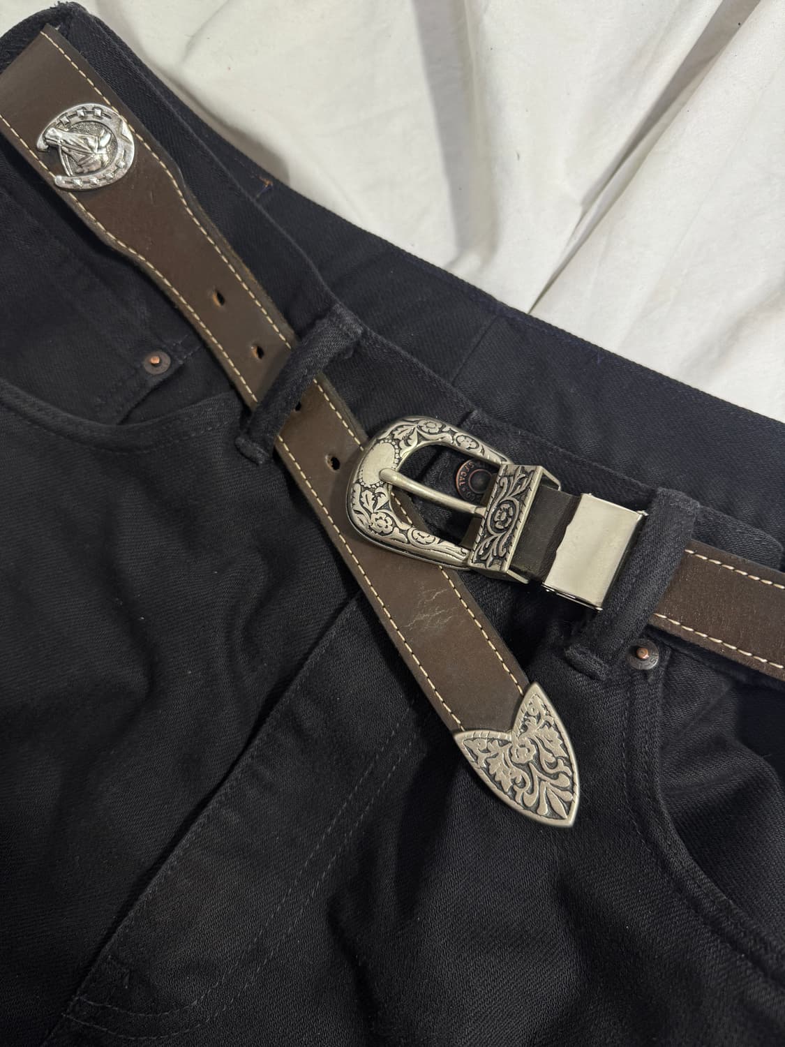 빈티지 홀스슈 콘초 웨스턴 레더 벨트 상품이미지5