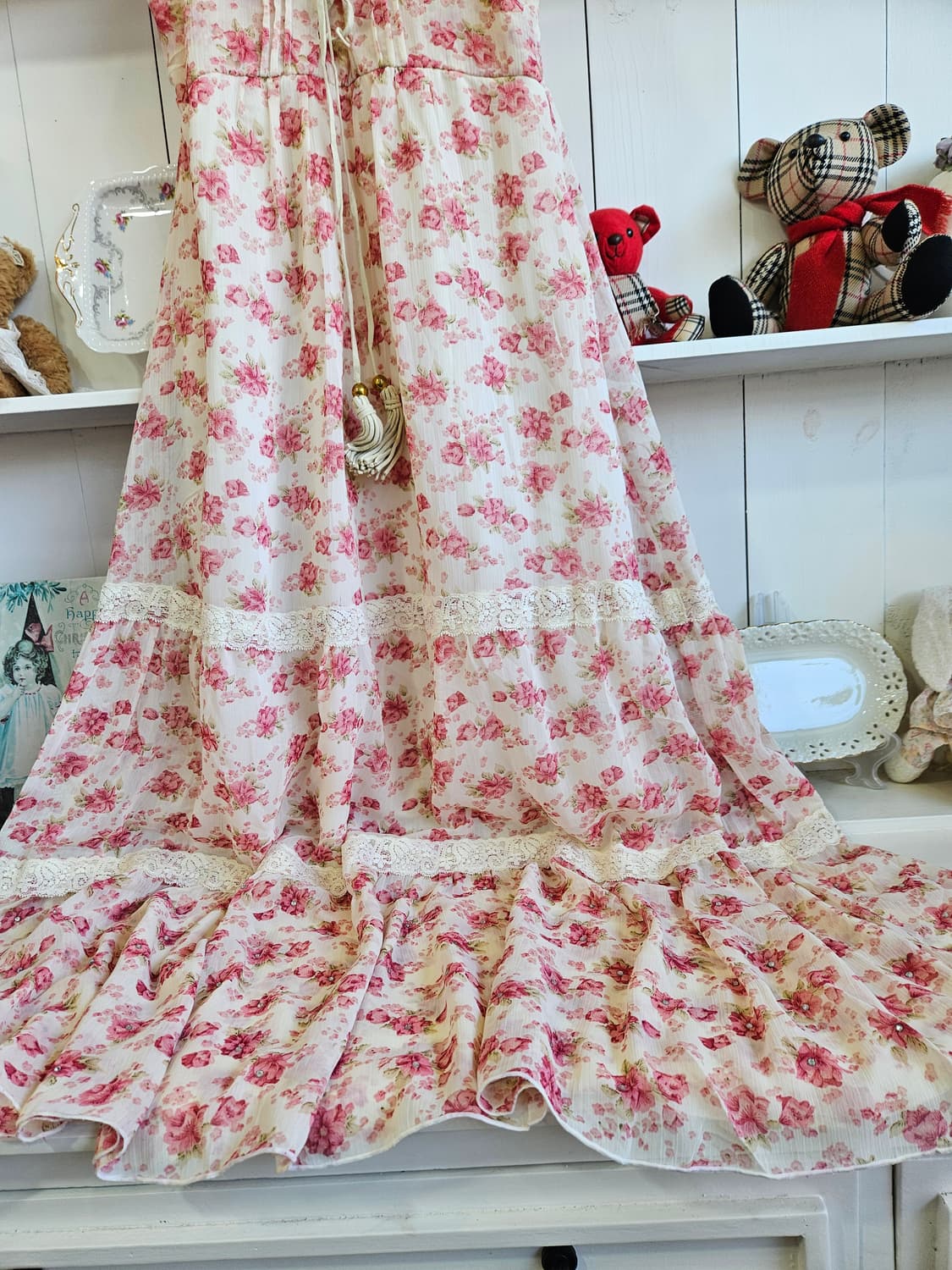 쉐비플라워 레이스 롱 원피스 상품이미지3