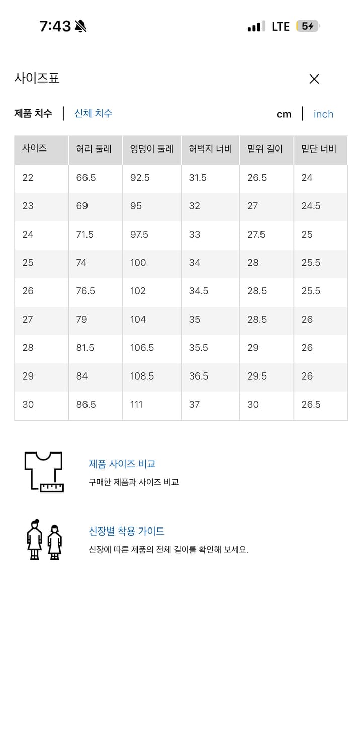 유니클로 배기커브진 블루컬러 blue / 다리길이 75cm 27 사이즈  상품이미지5