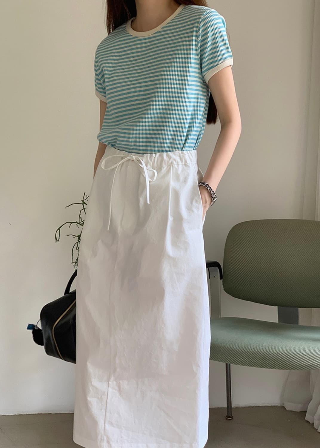 메이비베이비 Capri 티셔츠 스카이블루 반팔 스트라이프 링거티 카프리 상품이미지4