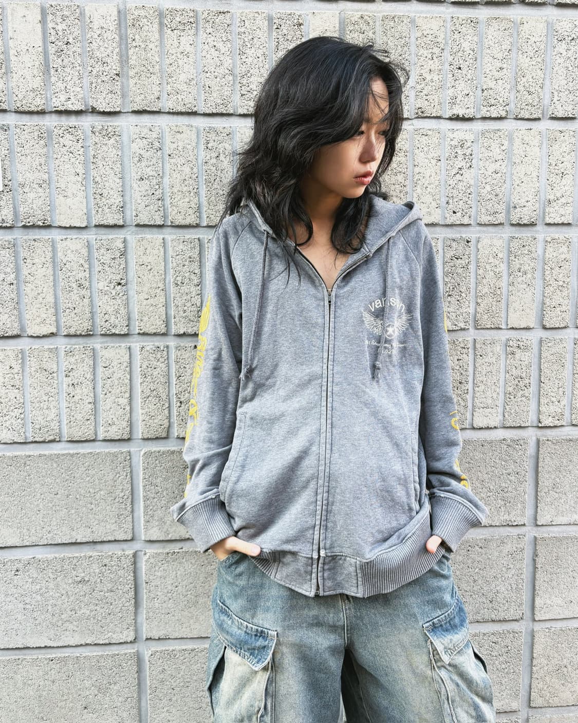 밴슨 그레이 자수&프린팅 후드집업 상품이미지10
