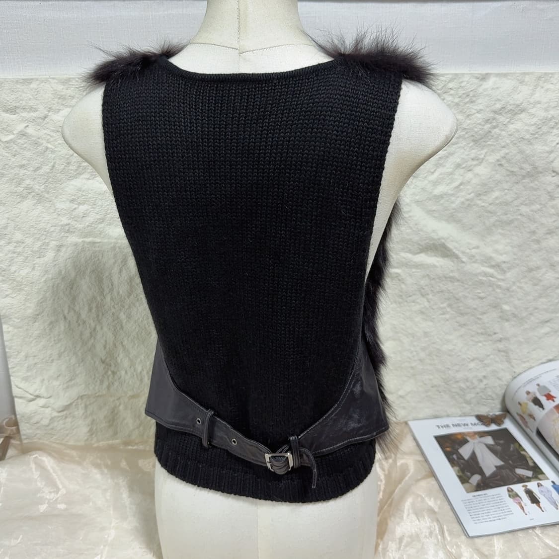 빈티지 고딕 블랙 여우털 폭스퍼 니트 양가죽 조끼 베스트 상품이미지3