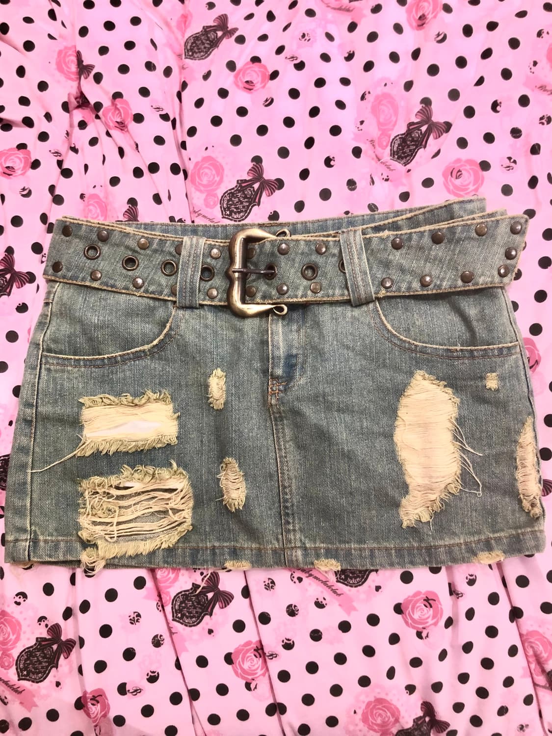 y2k 연청 데미지 미니스커트 벨트 세트 빈티지 니혼진 오네갸루 히메 상품이미지1