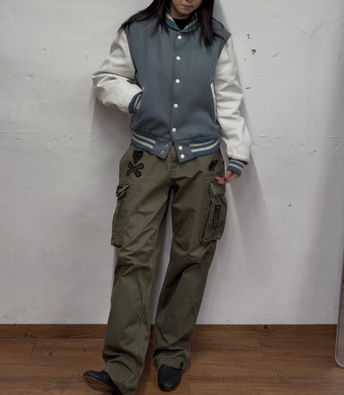 골든베어 가죽 바시티자켓 상품이미지1