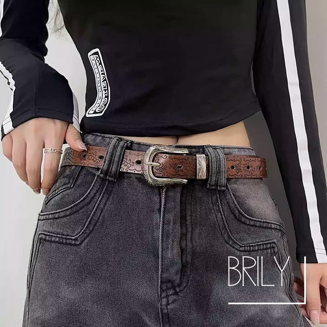 [Unisex] LAD 엔틱 에스닉 클래식 웨스턴 가죽 벨트 브라운 상품이미지7