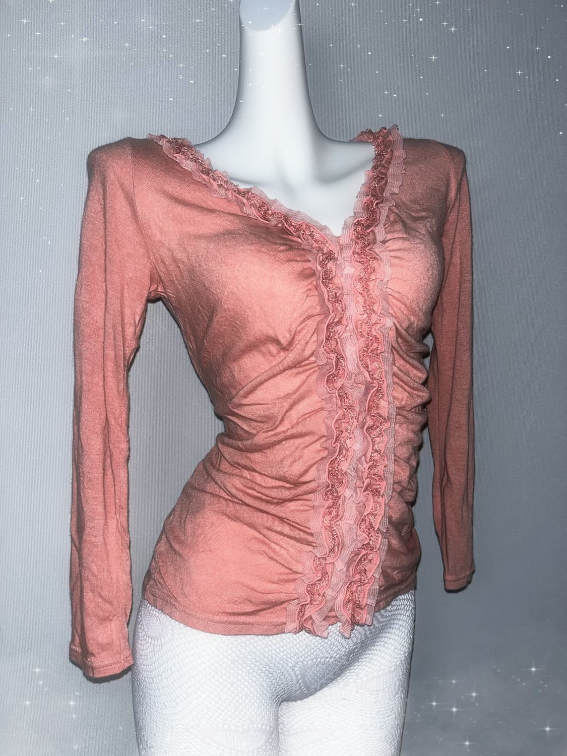 Brugge Sepia 로걀 히메갸루 에쉬핑크 셔링 레이스 롱슬리브 상품이미지1