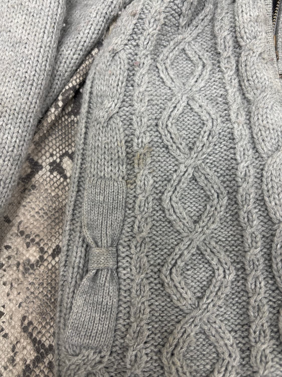 Y2K White Fur Hoodie Grey Knit Zip Up 상품이미지6