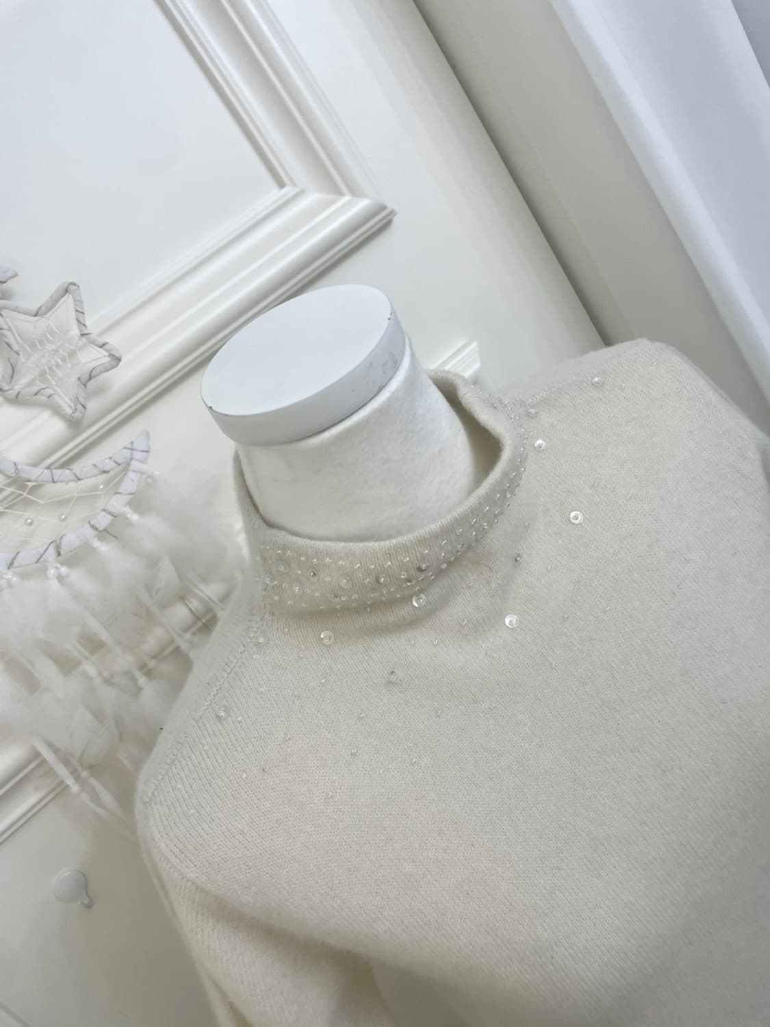 ivory neck beads&spangle point half knit 상품이미지7