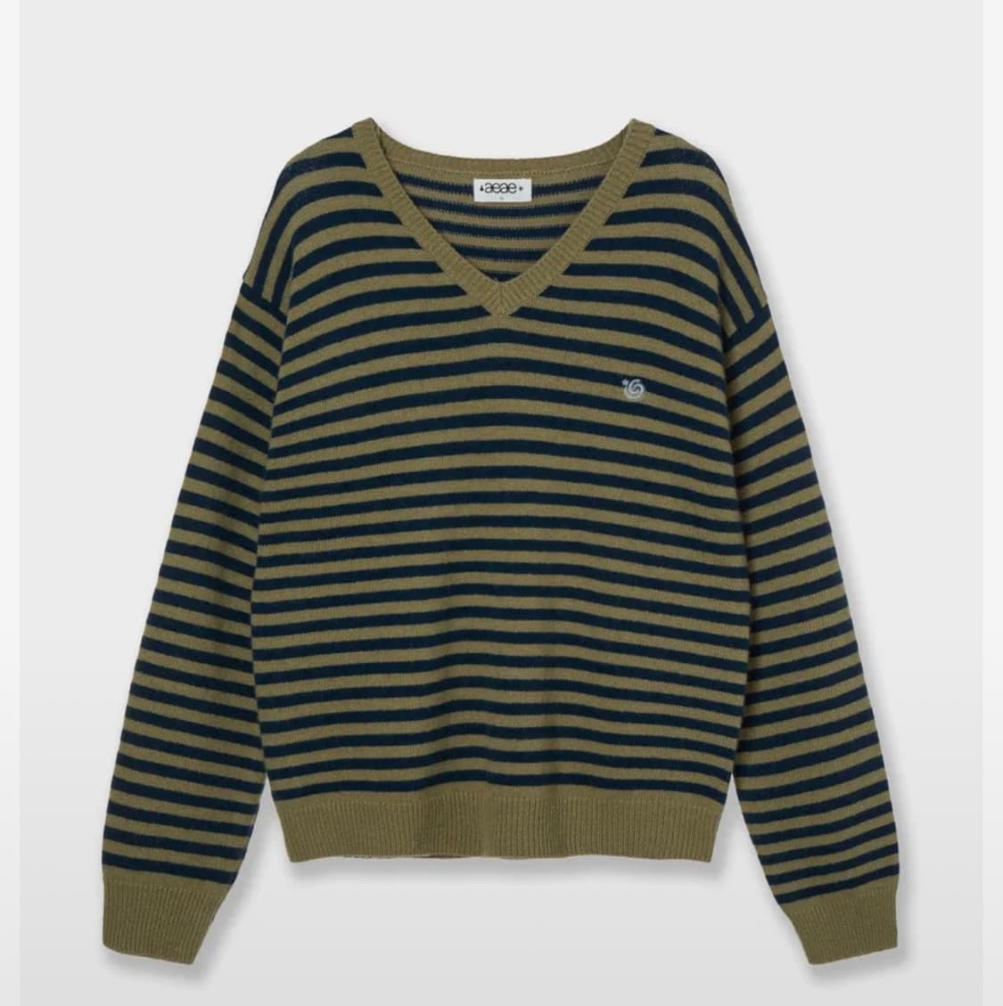 aeae 스트라이프 브이넥 니트 풀오버 (카키) 상품이미지1