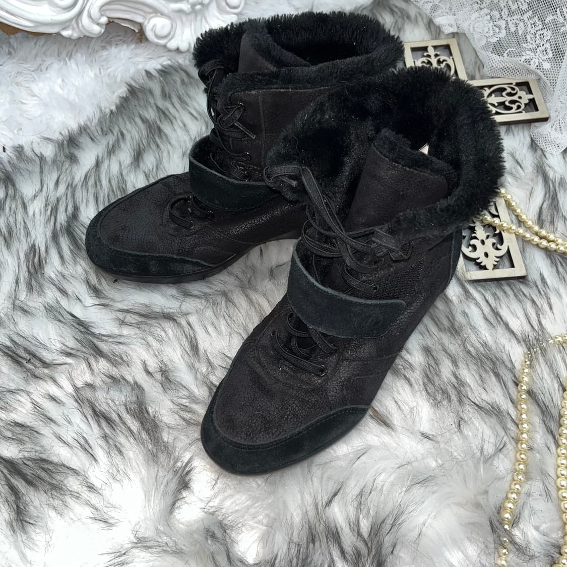 빈티지 퍼트리밍 웨지힐인부츠 상품이미지3