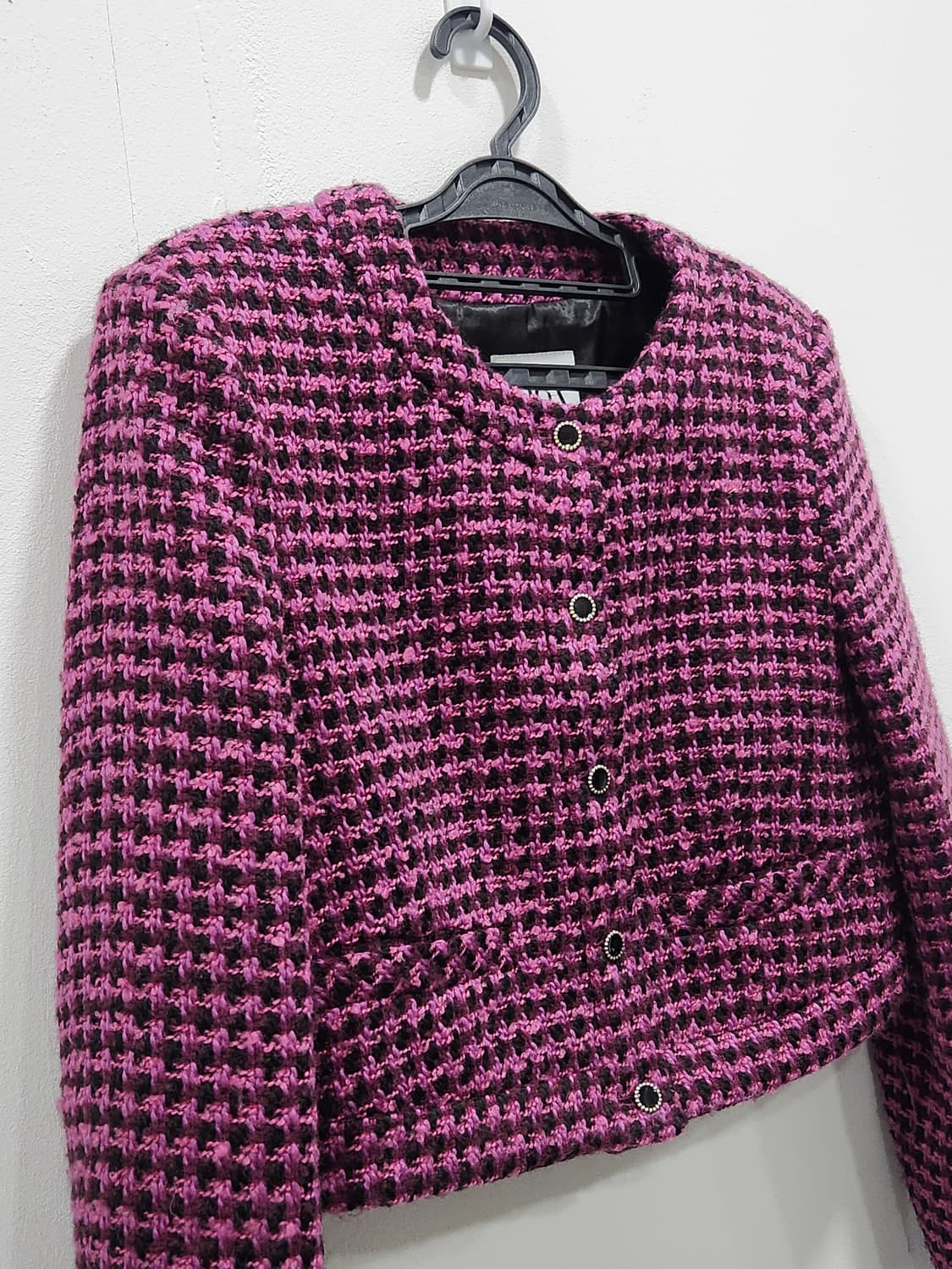 [S] 자라 ZARA 핑크 체크 트위드 크롭 자켓 여성 S 상품이미지3