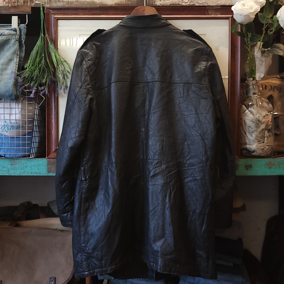 90s 프랑스 빈티지 가죽자켓 빈티지 바이커 레더자켓 블랙 50 상품이미지3