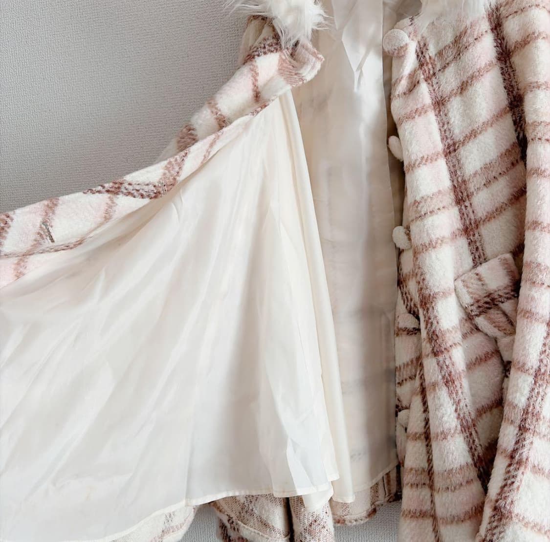 리즈리사 고전 딸기초코체크 00s 대대장 케이프 판초 코트 상품이미지3