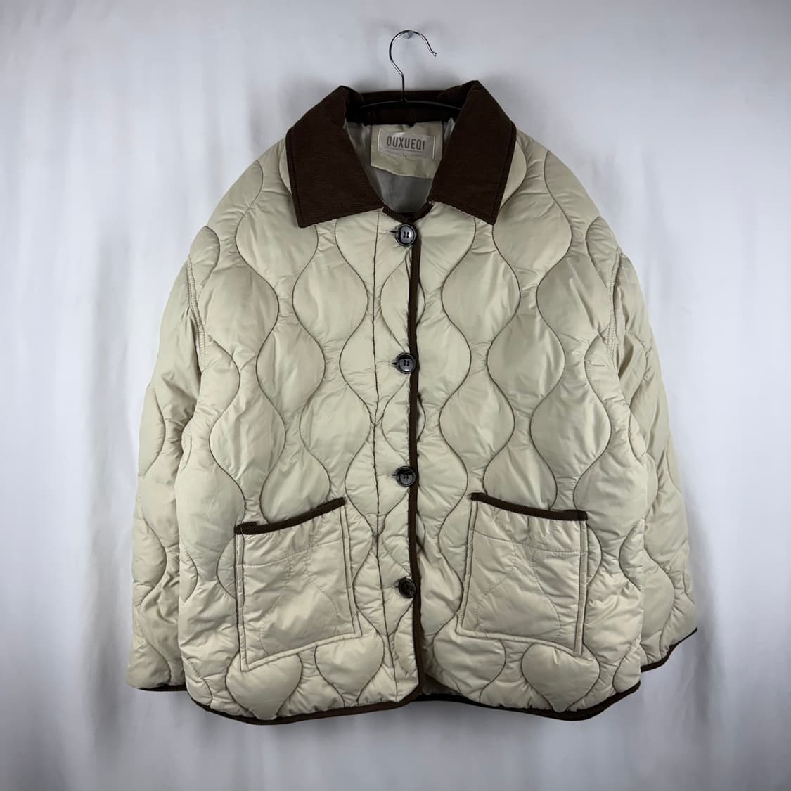 M) OUXUEQI 퀄팅 솜 패딩 버튼 자켓 베이지 상품이미지2