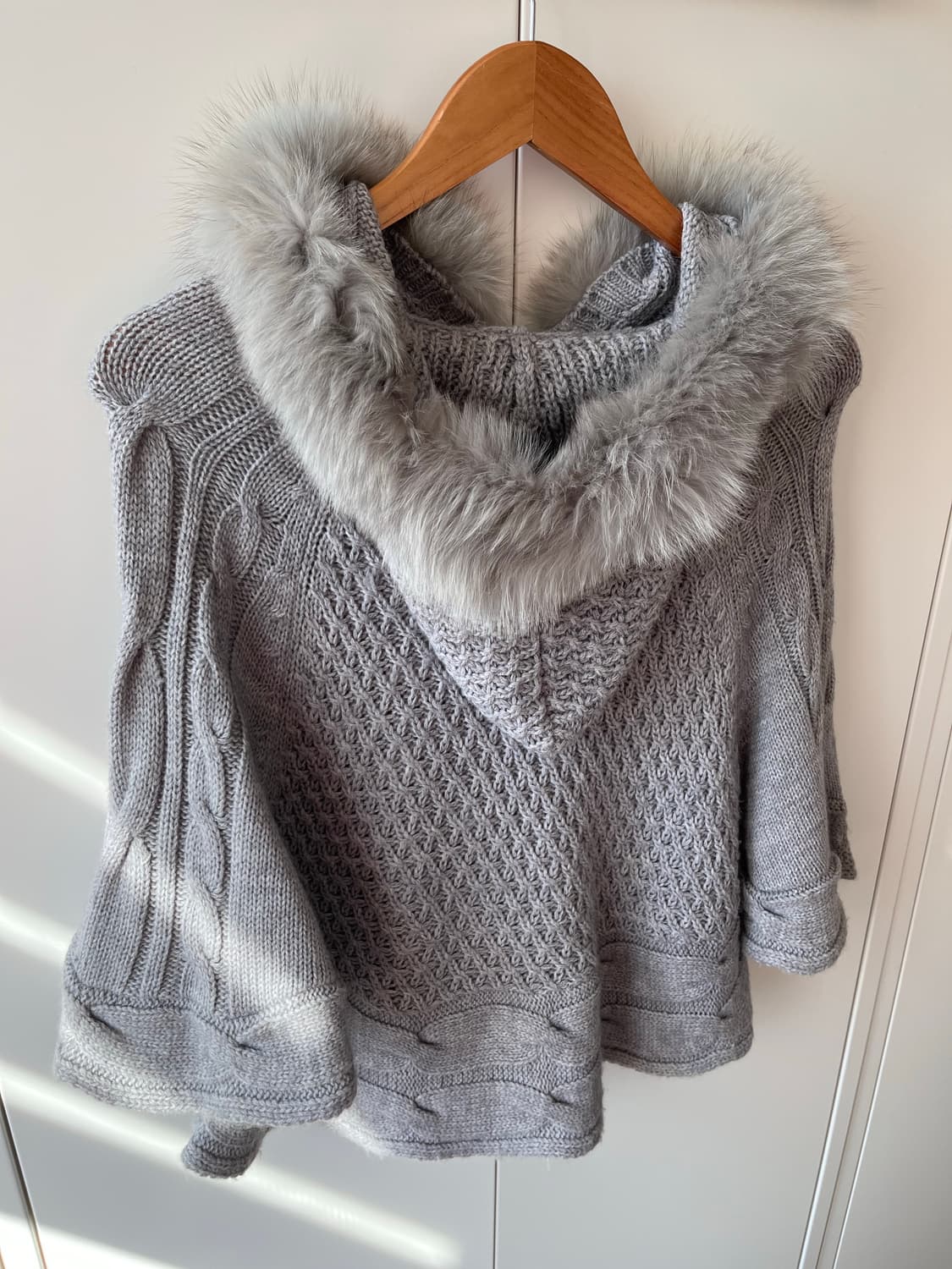 Jaypo 퍼 후드 울니트 케이프 가디건 상품이미지10