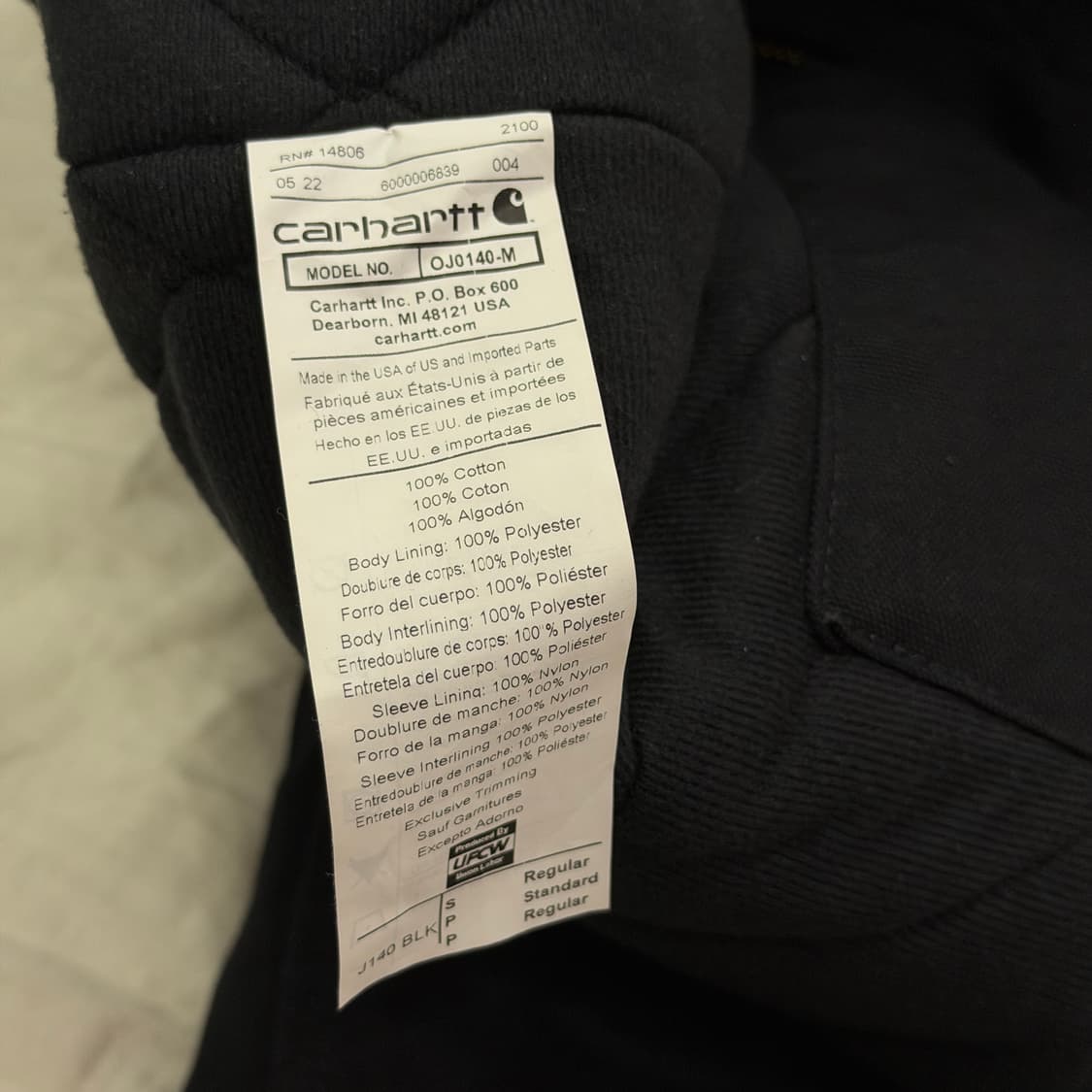 칼하트 덕 액티브 누빔 후드 자켓 블랙 S (OJ0140-M) 상품이미지4