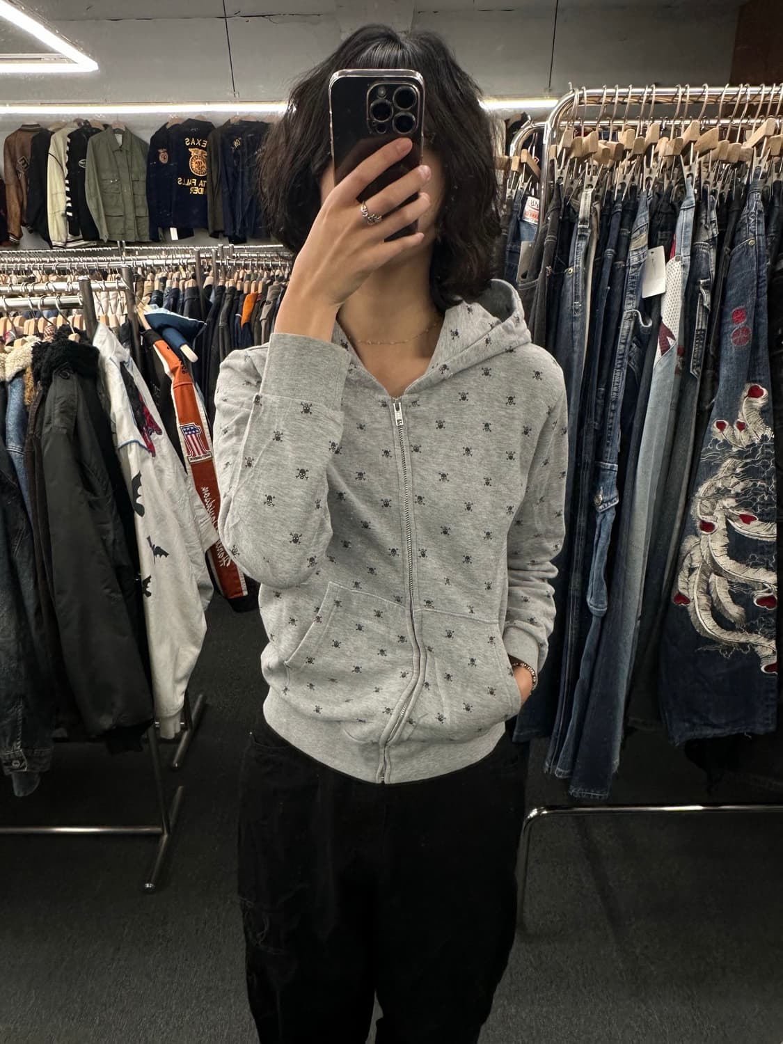 S)Beams 여성 빈티지 펑크 스컬 후드집업 상품이미지2