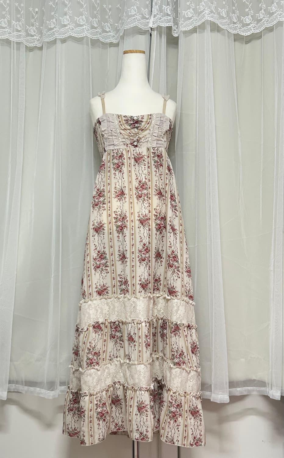 초초희귀 엑시즈팜 고전 플로럴 레이스 패치워크 원피스 상품이미지1