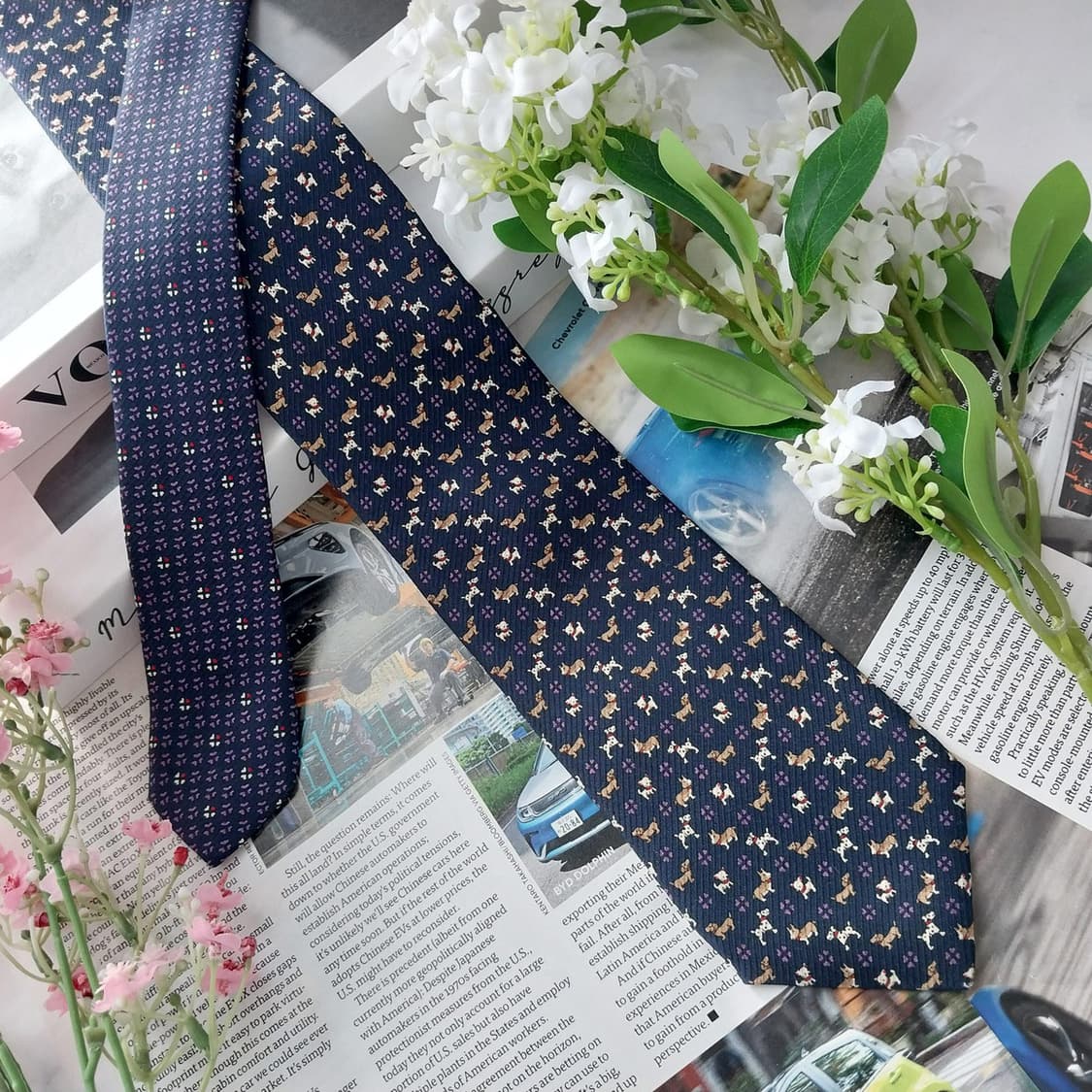 챕스 실크 네이비 강아지 패턴 넥타이 7.5cm A+등급 K1762 상품이미지3