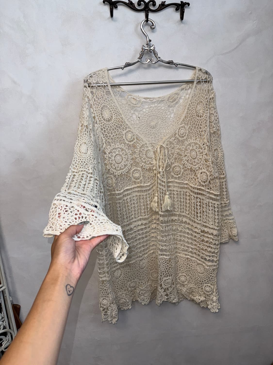 Ivory bohemian floral crochet loose knit 상품이미지5