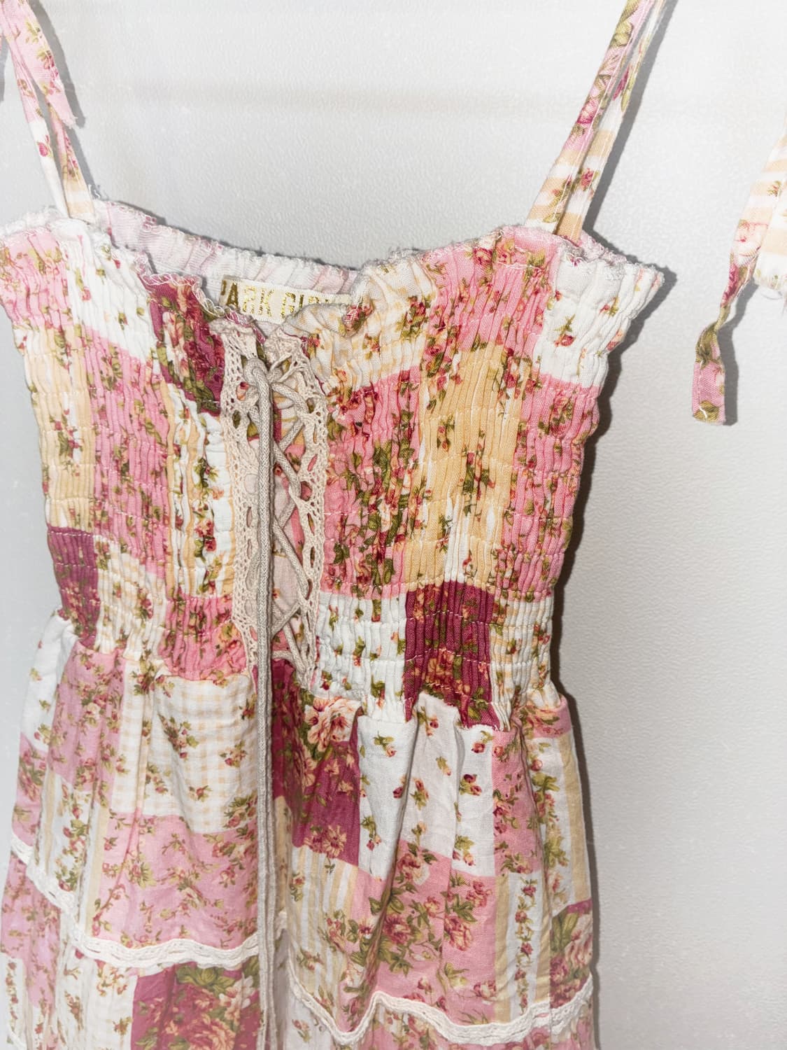 일본 빈티지 핀터깔 딸기우유 패치워크 원피스 상품이미지3