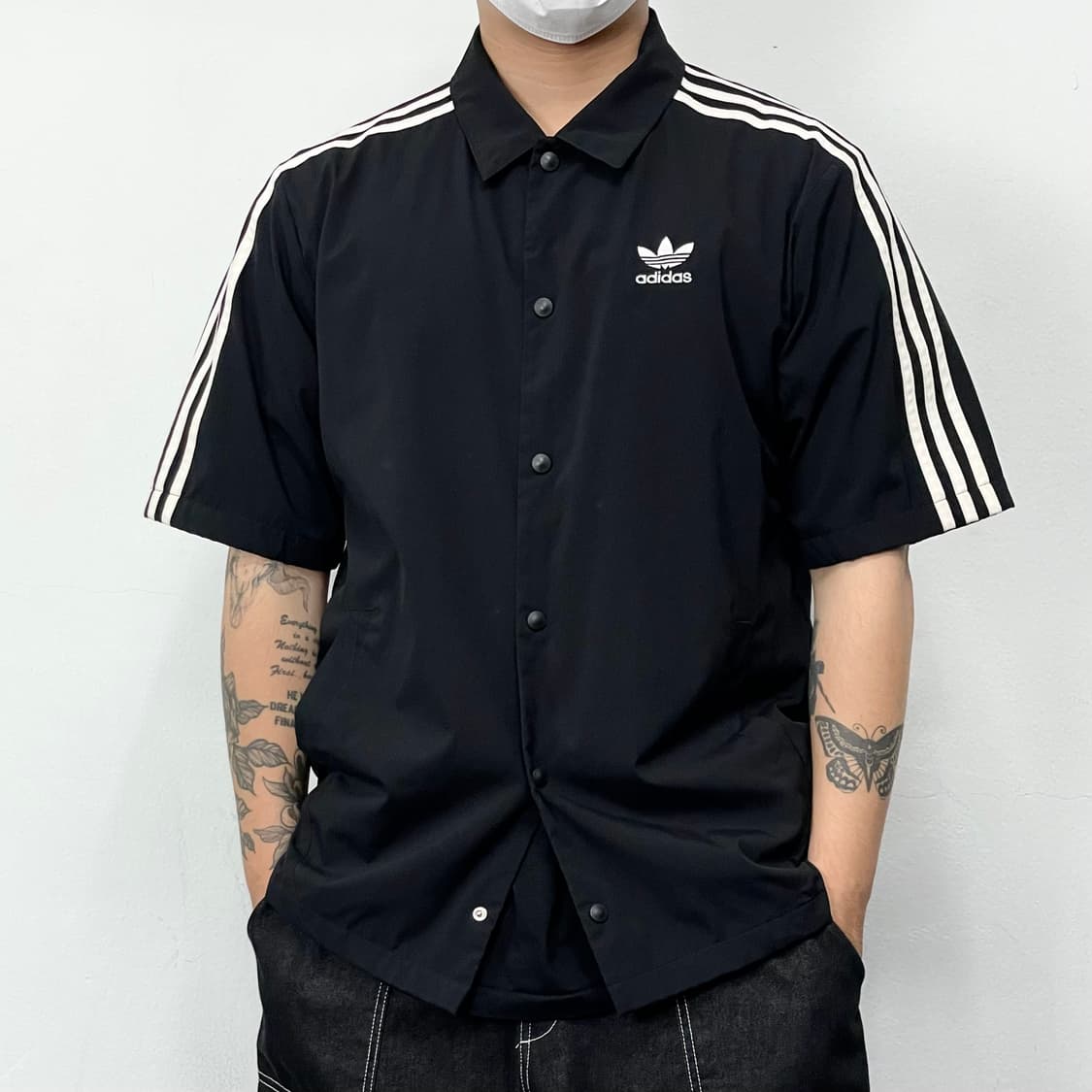 아디다스 블랙 빅 파이어버드 반팔 코치 자켓 상품이미지1