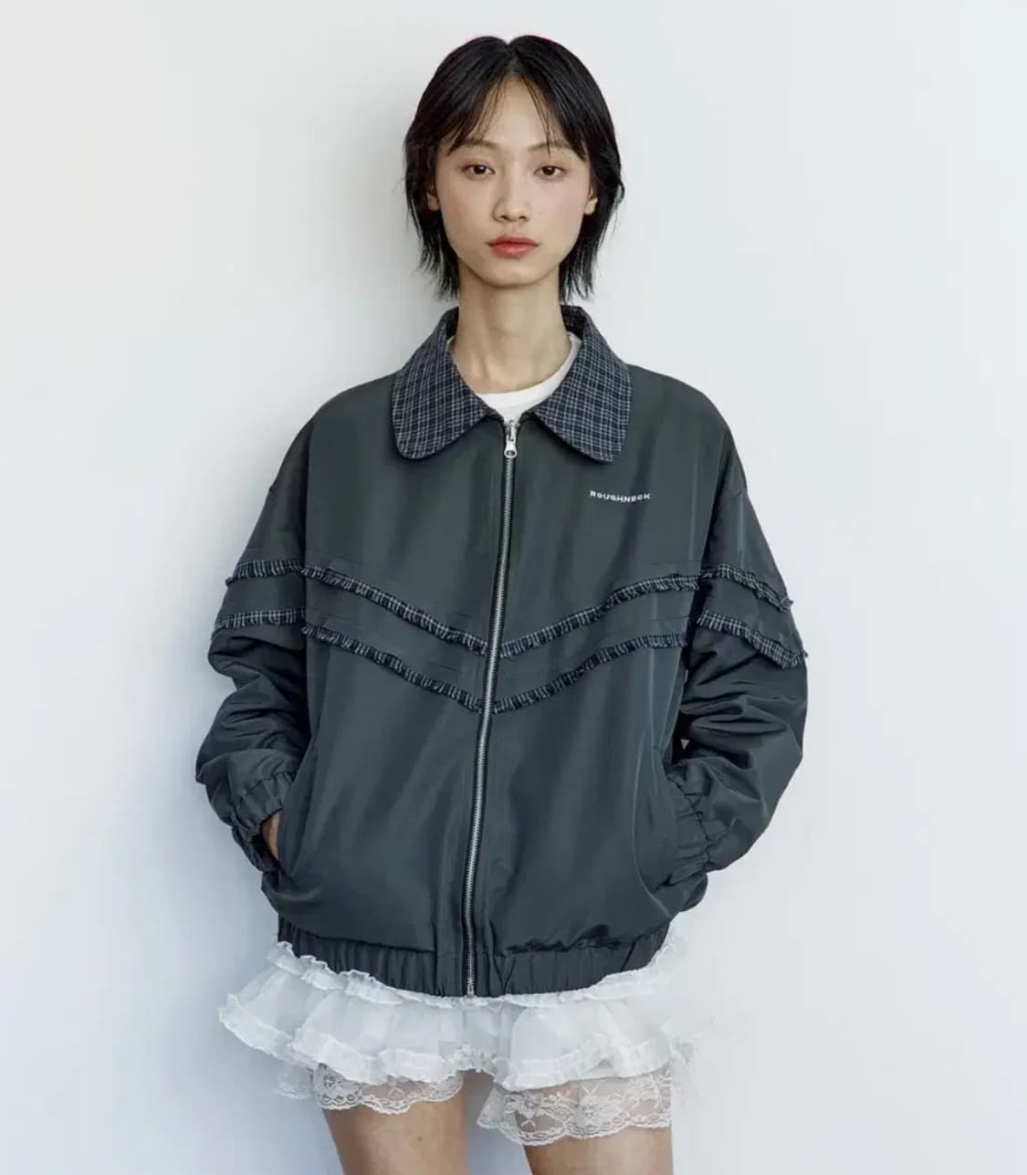 러프넥 체크 리버서블 자켓 상품이미지2