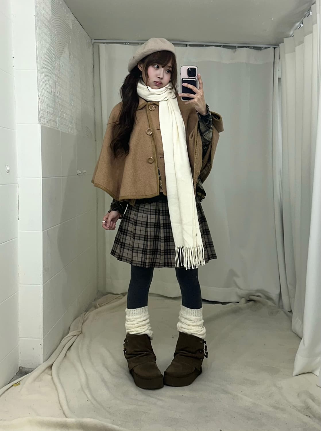 베이지 케이프 코트 니트 모리걸 겨울 코디세트 상품이미지1