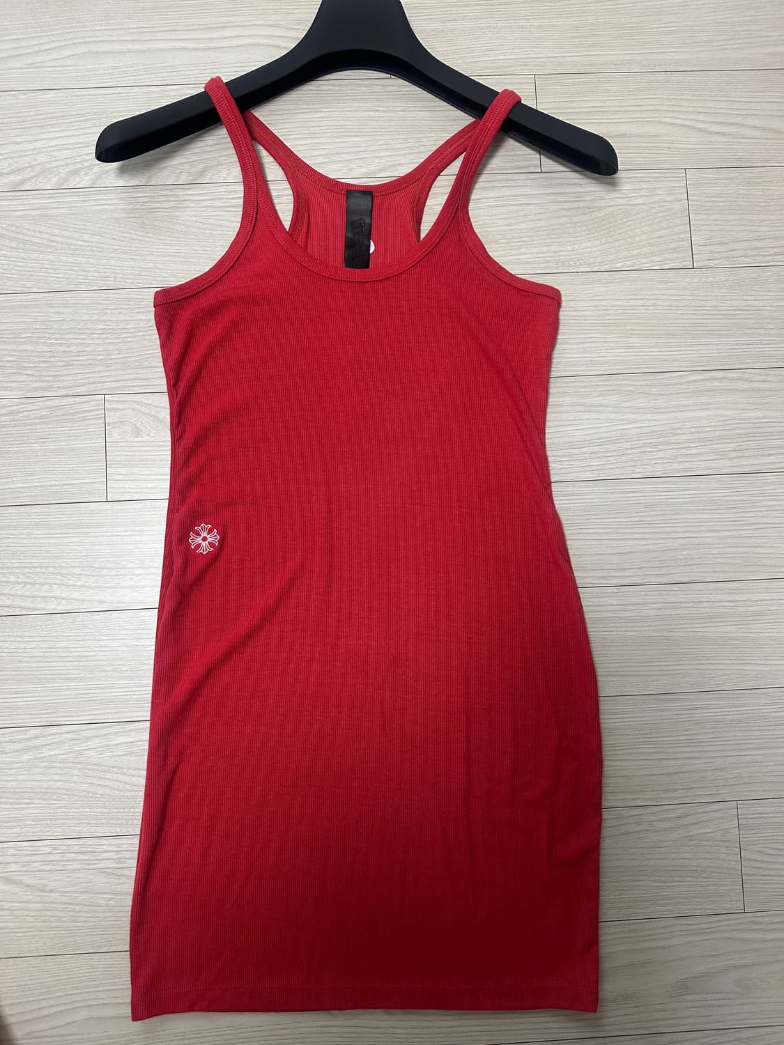 크롬하츠 배드 시드자수 레드 미니 리브 탱크탑 드레스 상품이미지1