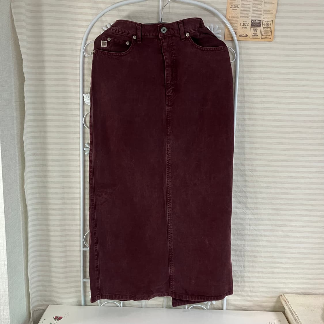 빈티지 와인 버건디 데님 롱 뒤트임 스커트 829 y2k 스트릿 모리 갸 상품이미지1