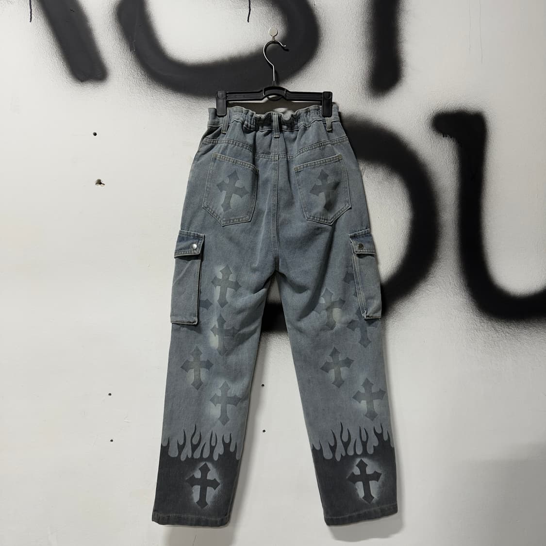 VTG 빈티지 멀티 크로스 프린팅 와이드 카고 데님 팬츠 상품이미지2