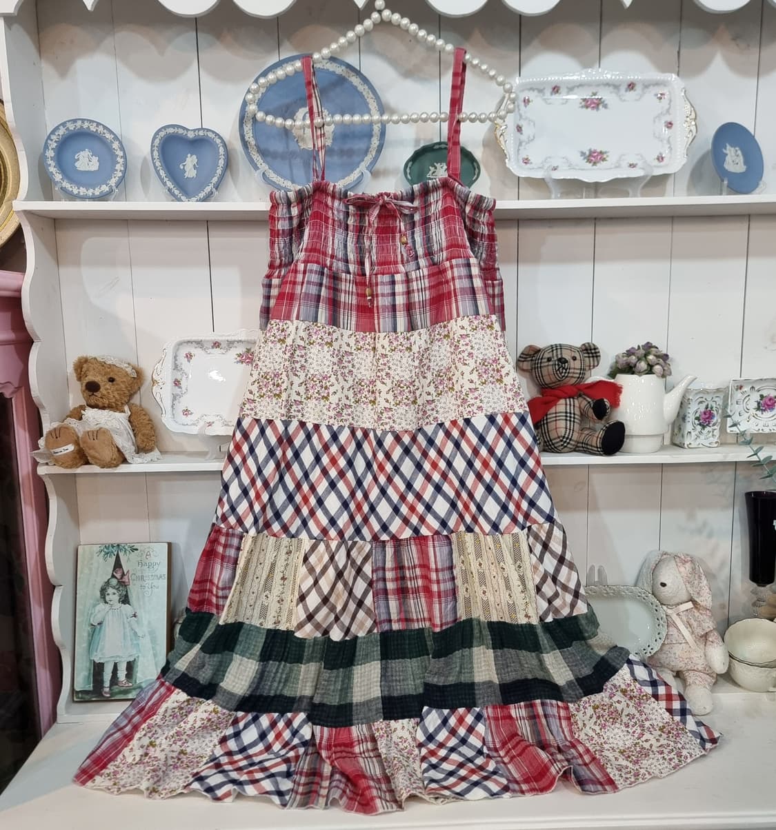 패치워크 체크 원피스 상품이미지1