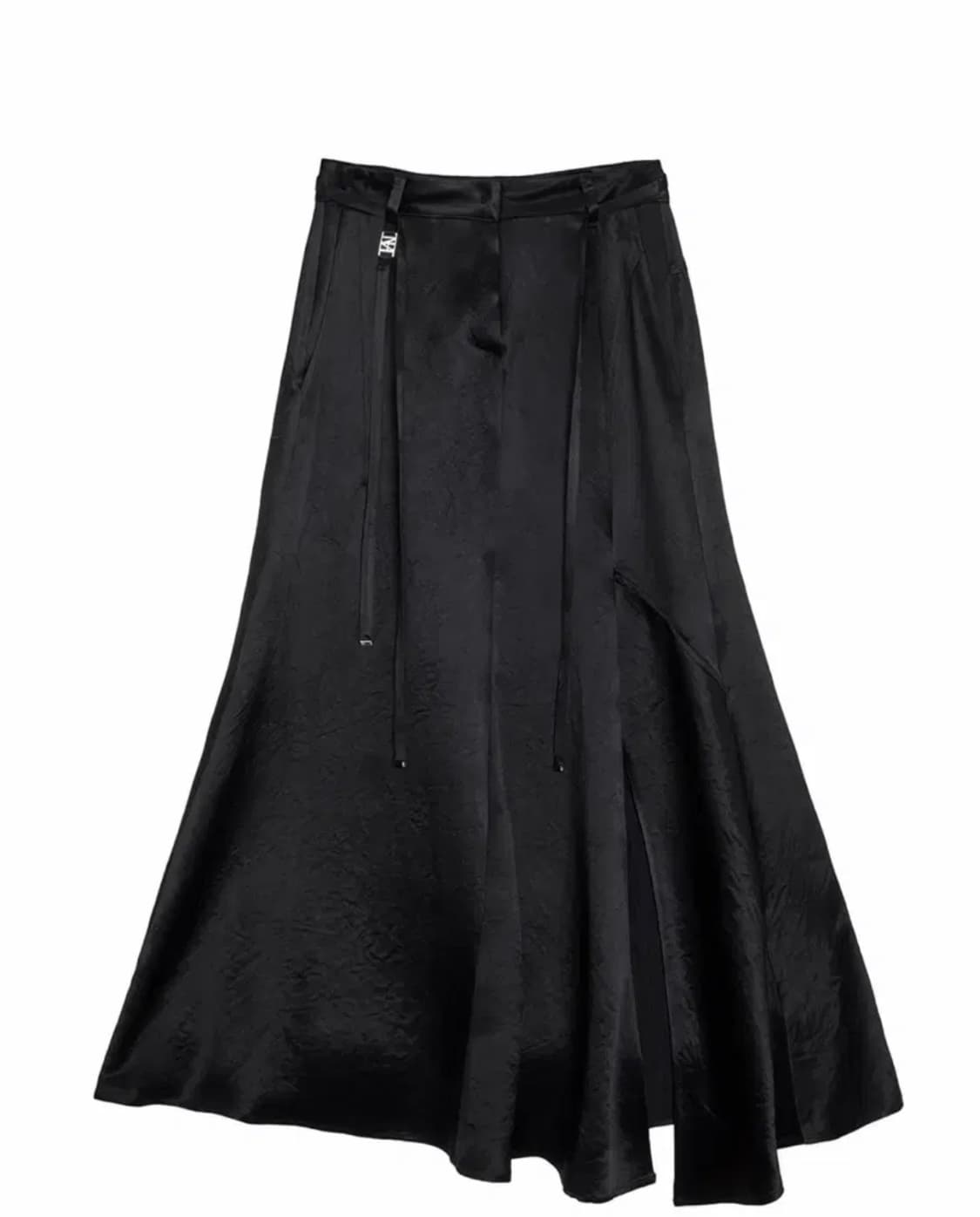 트리밍버드 소프트 드레이프 새틴 스커트 블랙 2사이즈 상품이미지4