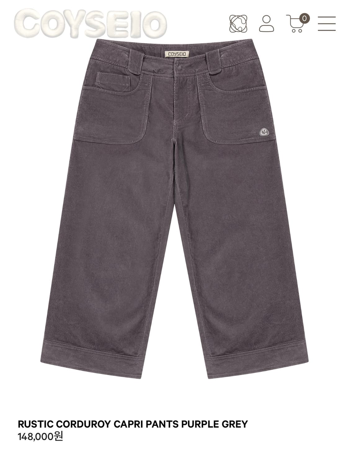 코이세이오 RUSTIC CORDUROY CAPRI PANTS 1회착용 상품이미지1