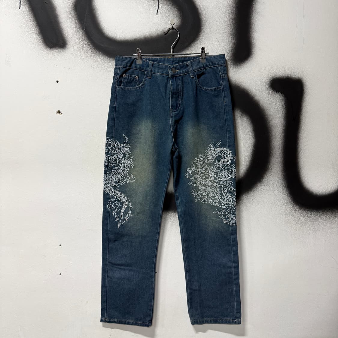 VTG 빈티지 카라쿠리맛 오리엔탈 용 자수 디테일 데님 와이드 팬츠 상품이미지1