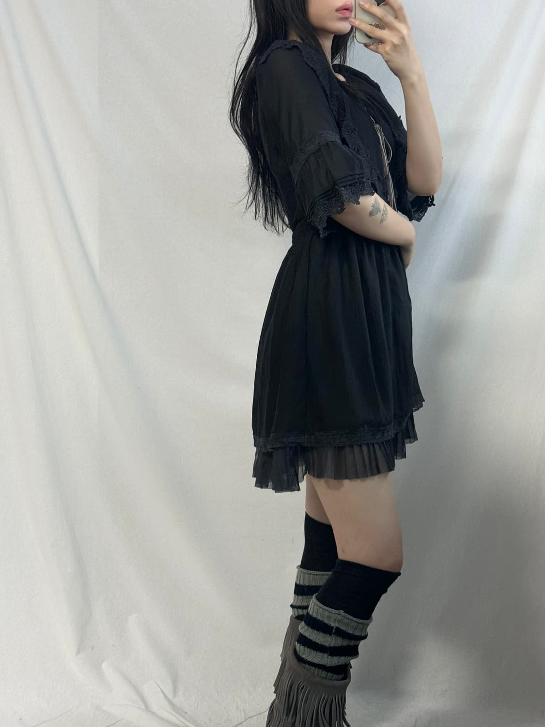 아일렛 레이어드 레이스 디테일 원피스 상품이미지4