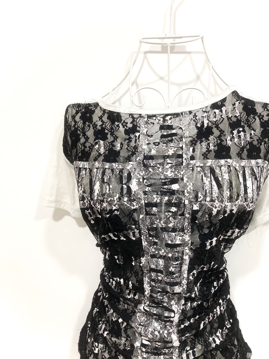 cross lettering crochet short sleeve 상품이미지4