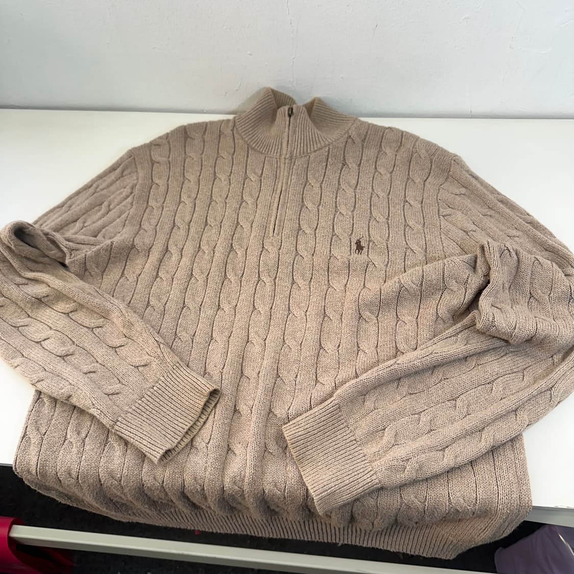 L 폴로 랄프로렌 베이지 꽈배기 반집업니트 상품이미지3