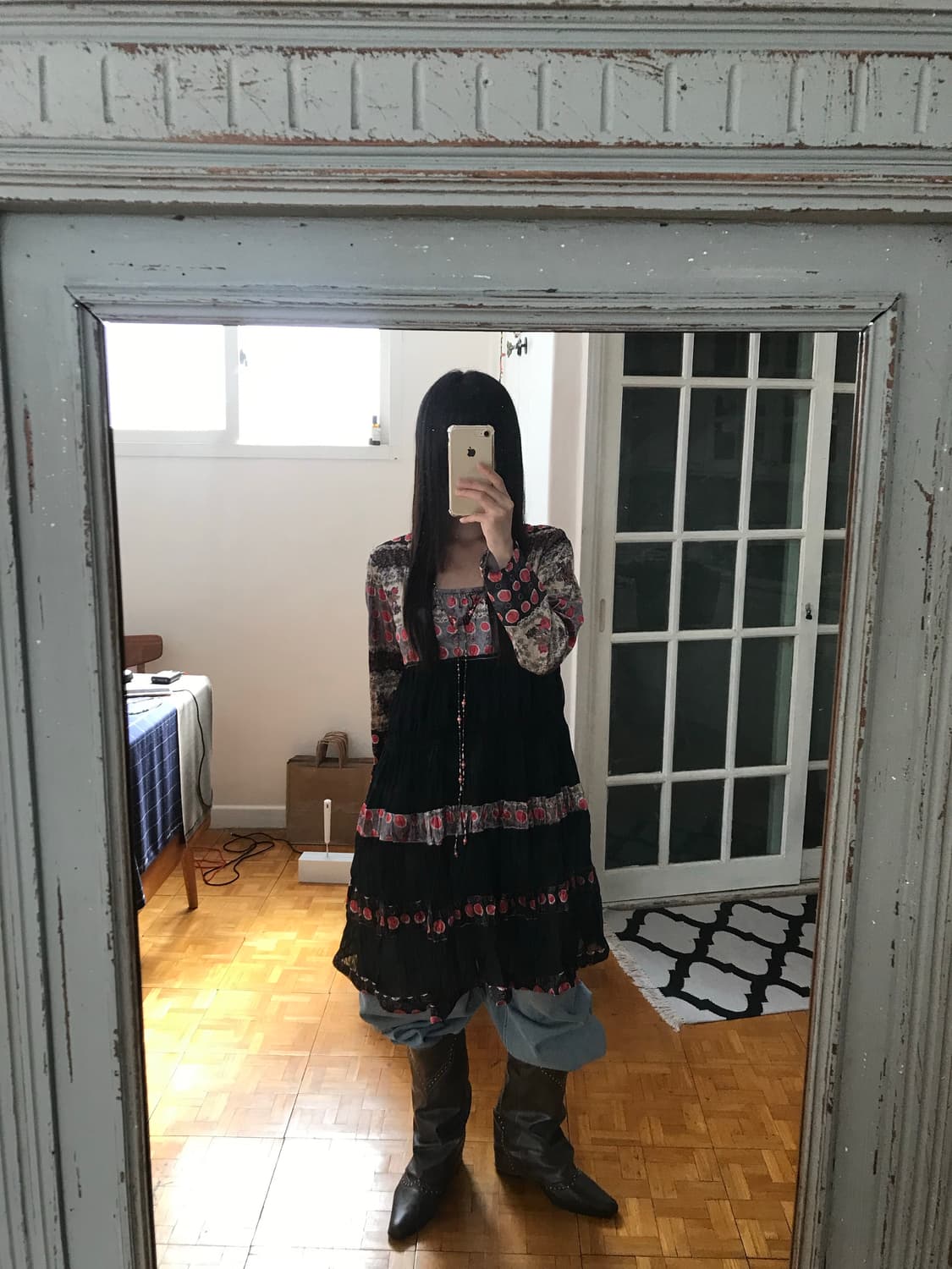 vintage velvet pattern one-piece 상품이미지3