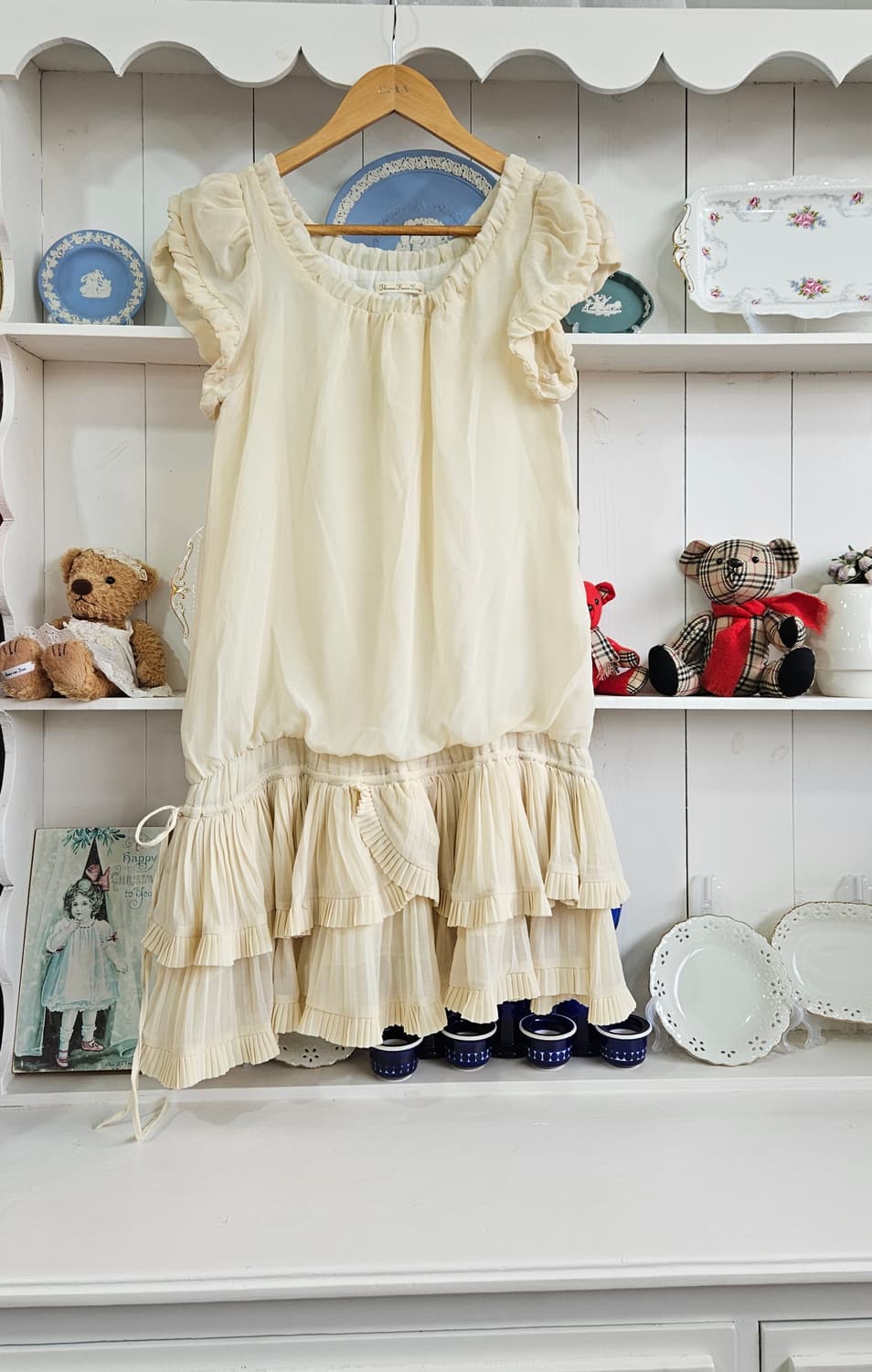 크림 프릴 쉬폰 원피스 상품이미지1