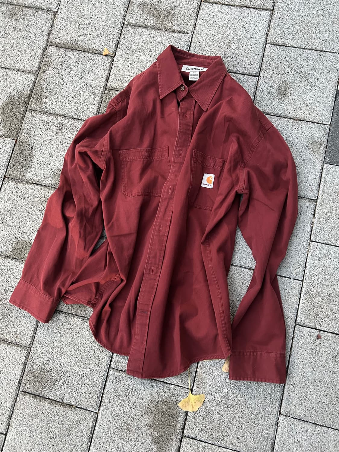 2000s 칼하트 버건디 올드스쿨 로고 셔츠  상품이미지1